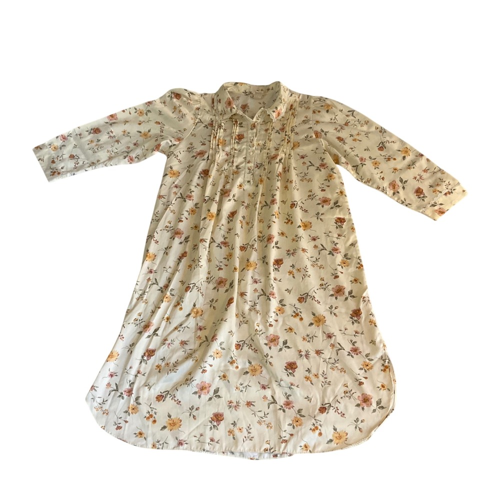 Barbizon Nightgown Womens Large Cream Floral Vintage Cuddleskin Pintuck Pleated